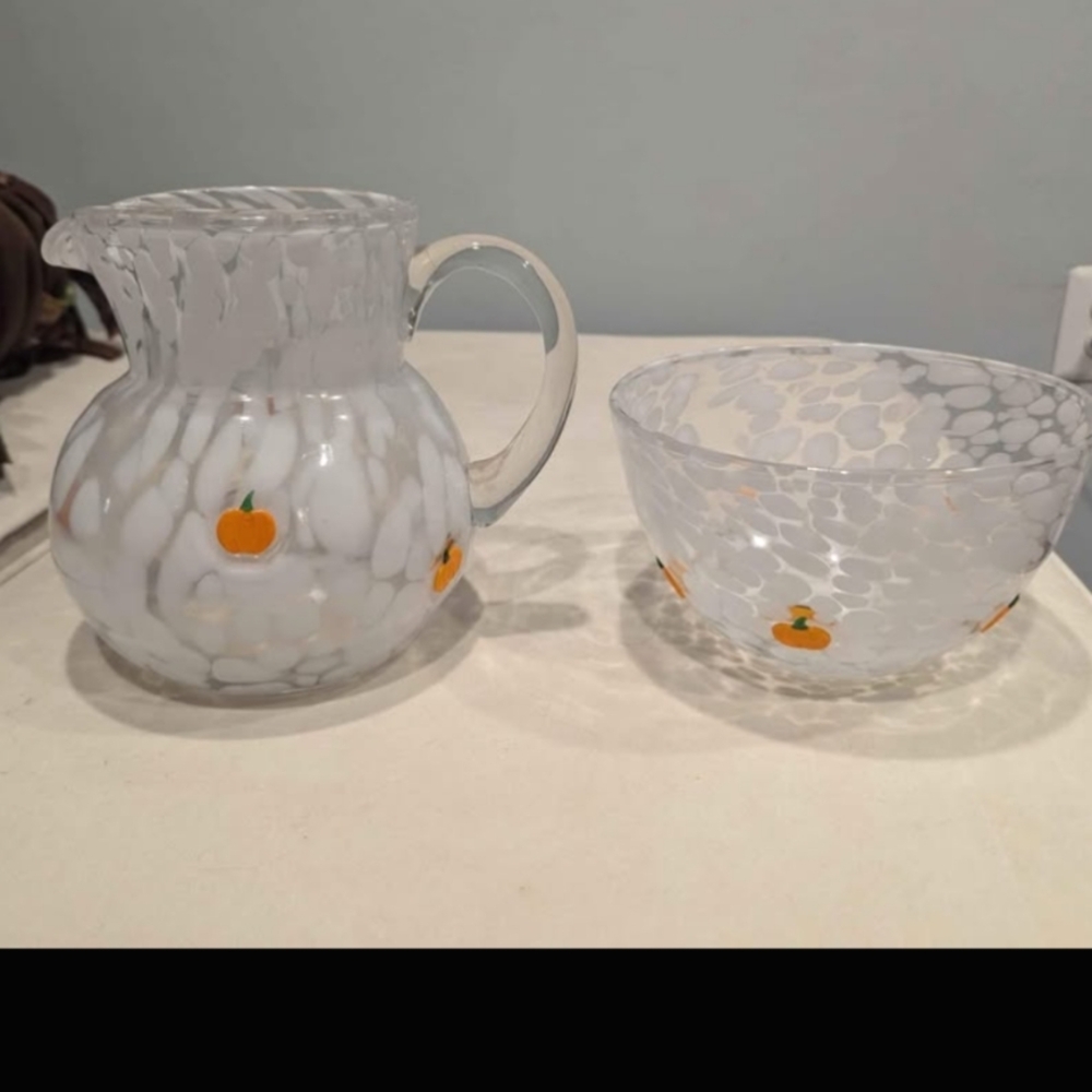 Anthropologie Halloween Pumpkin Pitcher And Bowl